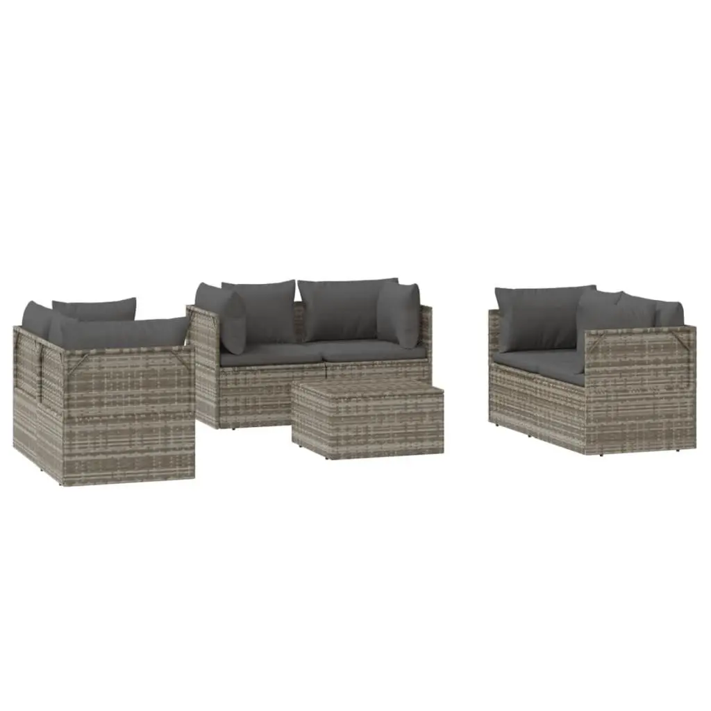 7 Piece Garden Lounge Set Grey Poly Rattan Outdoor Furniture with Cushions