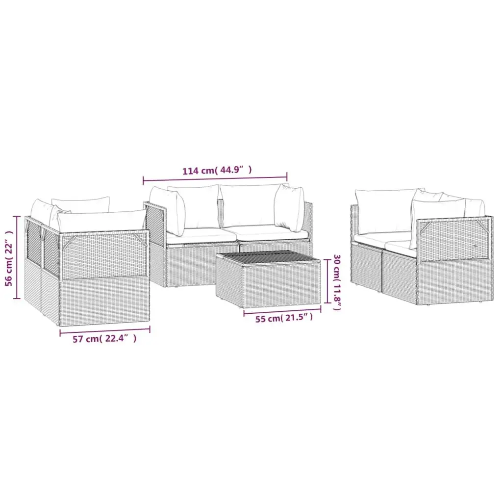 7 Piece Garden Lounge Set Grey Poly Rattan Outdoor Furniture with Cushions