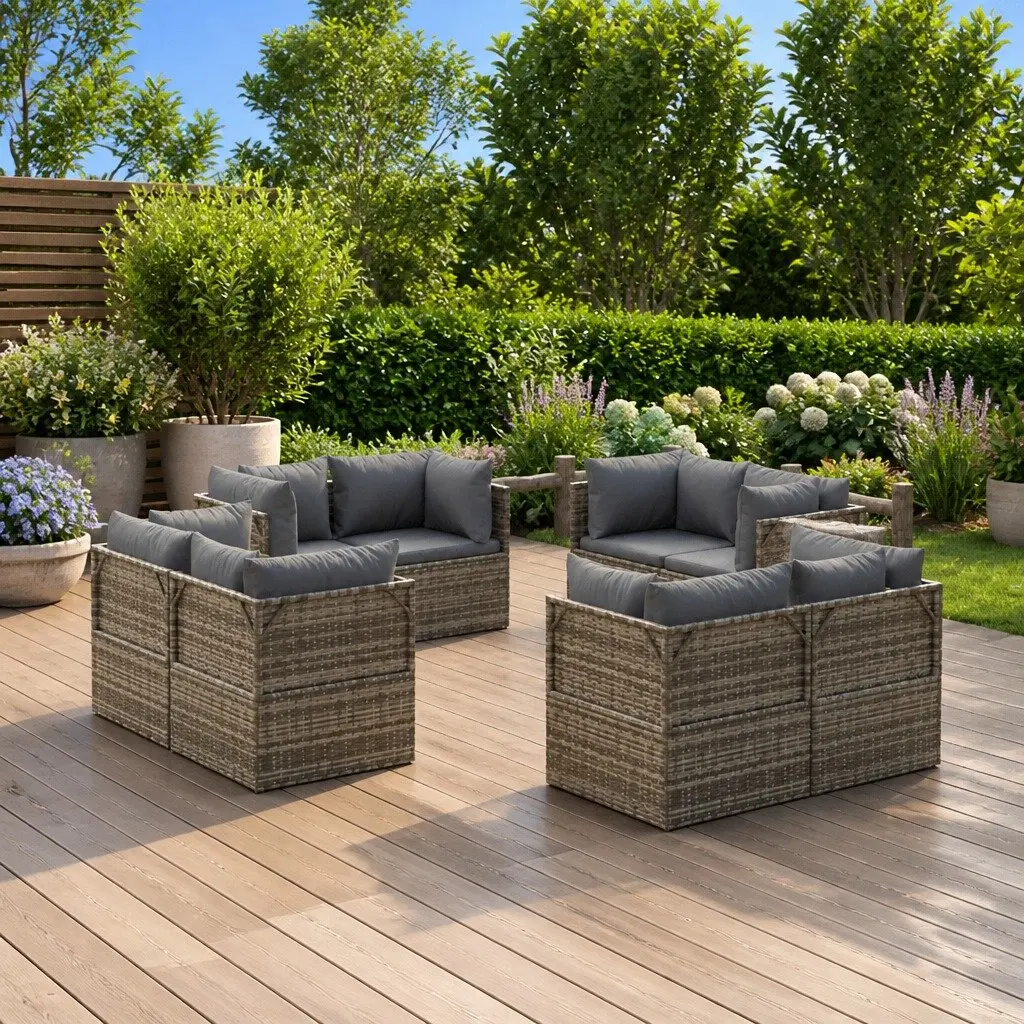 Garden Corner Sofas 8 Piece Grey Outdoor Furniture Set with Storage Cushions