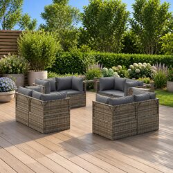 Garden Corner Sofas 8 Pieces Grey Outdoor Furniture Set with Storage Cushions