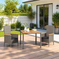 Garden Dining Set 3 Piece Outdoor Patio Furniture with Cushions Grey Poly Rattan