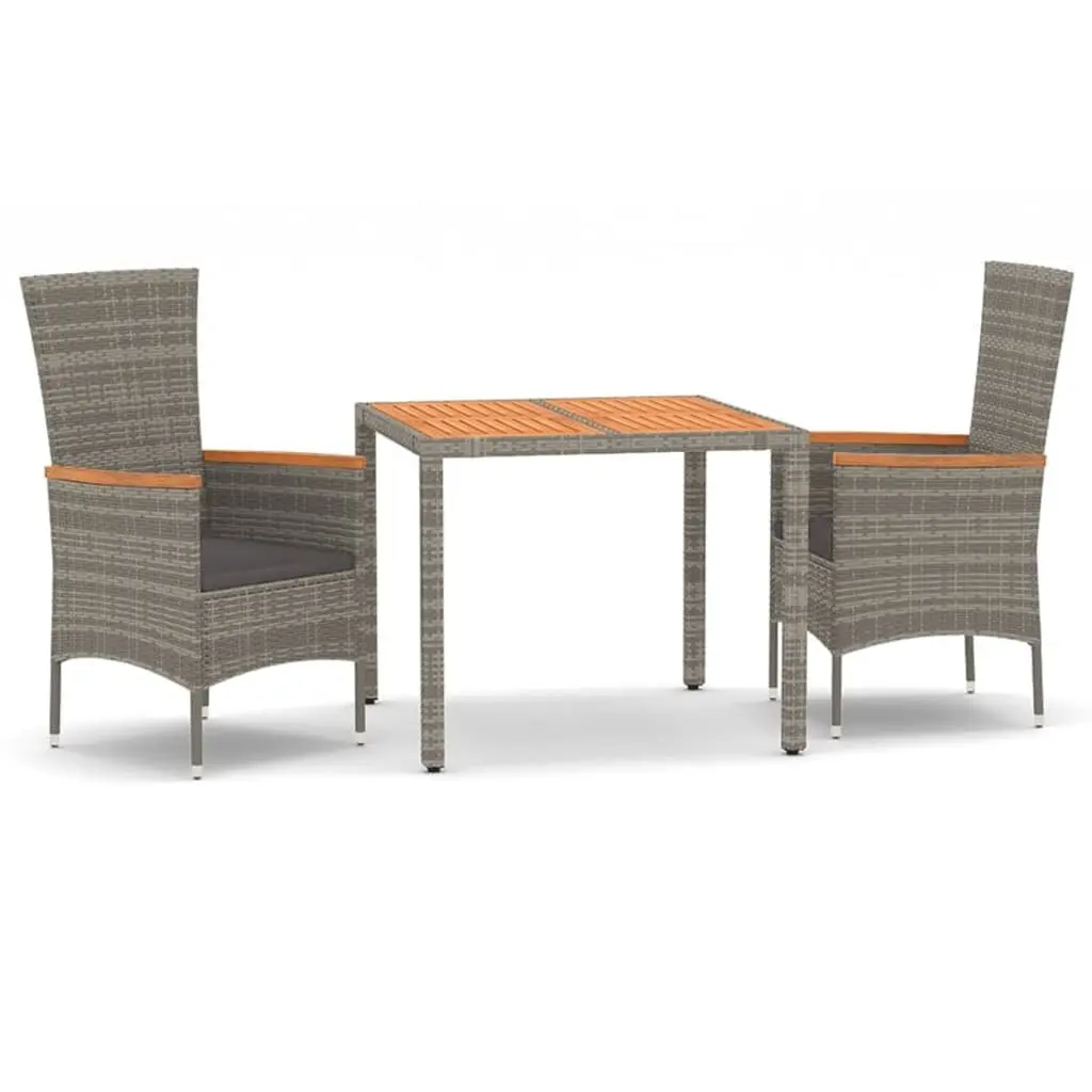 Garden Dining Set 3 Piece Outdoor Patio Furniture with Cushions Grey Poly Rattan