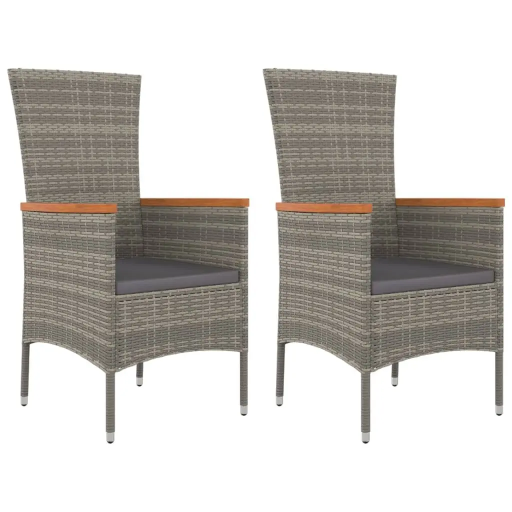 Garden Dining Set 3 Piece Outdoor Patio Furniture with Cushions Grey Poly Rattan