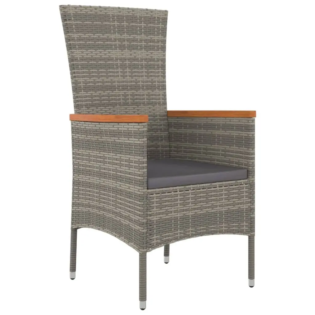 Garden Dining Set 3 Piece Outdoor Patio Furniture with Cushions Grey Poly Rattan