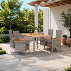 5 Piece Garden Dining Set Grey Poly Rattan Outdoor Furniture with Cushions