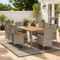 Garden Dining Set 9 Piece Outdoor Furniture with Cushions Grey Patio Table