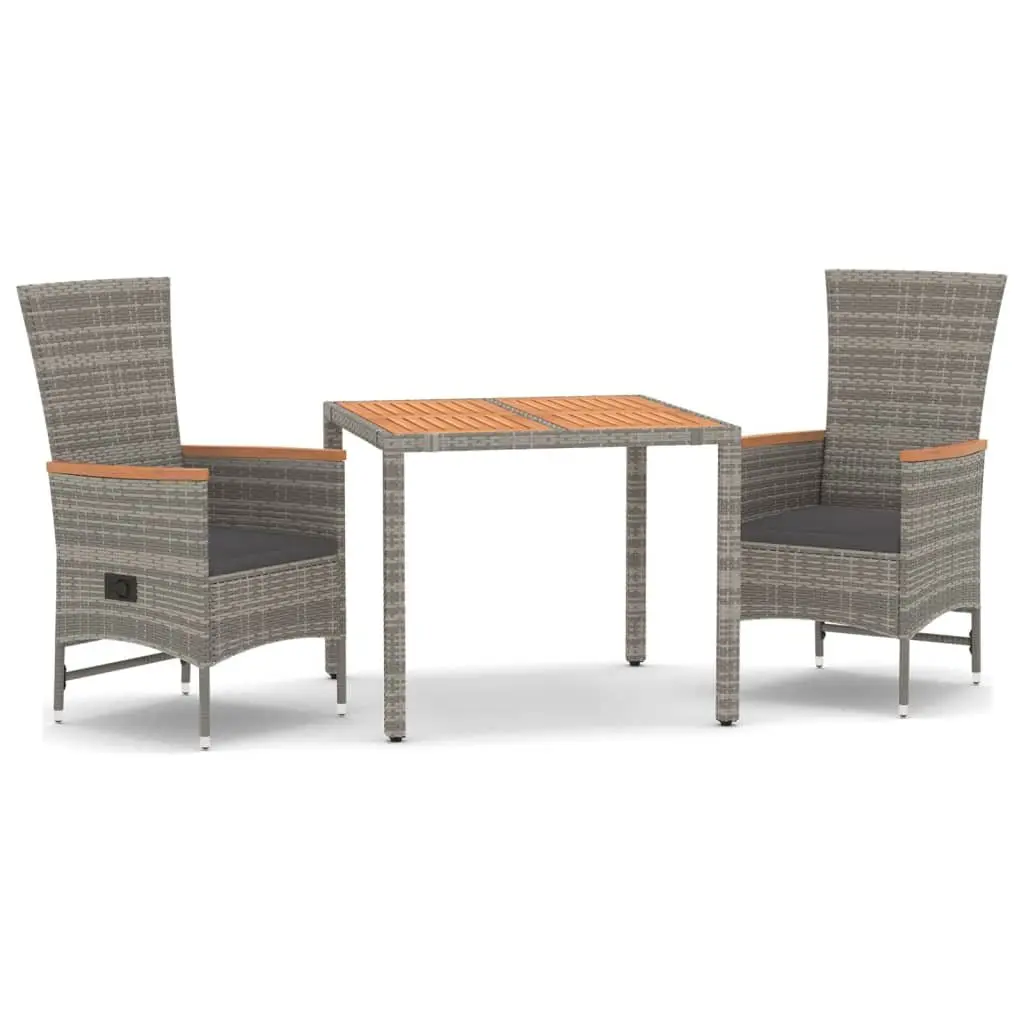 Garden Dining Set 3 Piece Outdoor Furniture Grey Poly Rattan Chairs Table