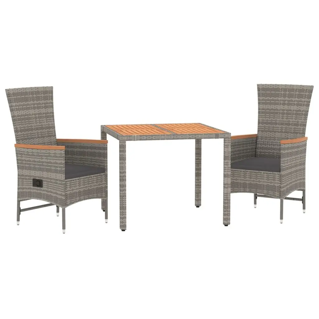 Garden Dining Set 3 Piece Outdoor Furniture Grey Poly Rattan Chairs Table