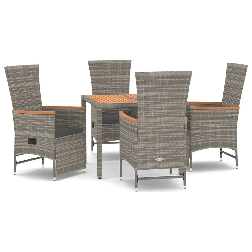5 Piece Outdoor Garden Dining Set Grey Poly Rattan Chairs Table Cushions