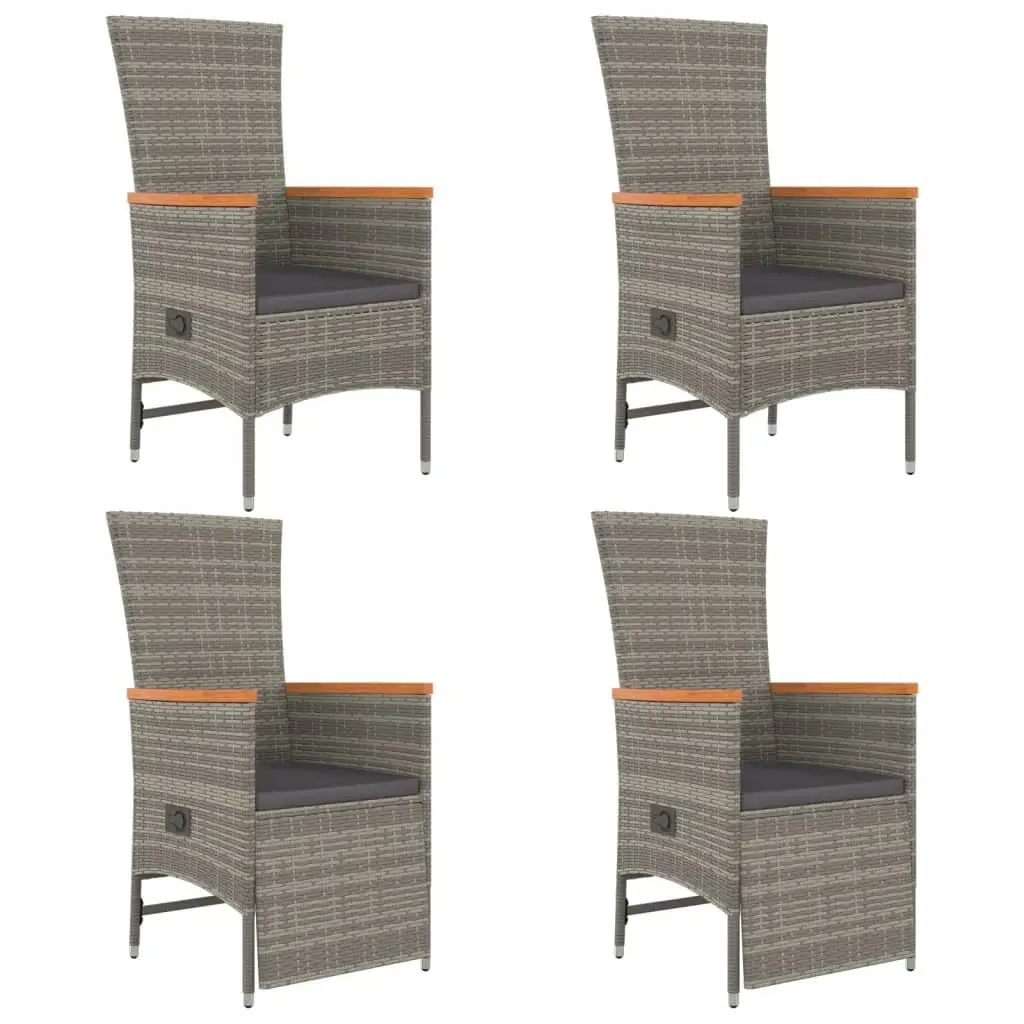 5 Piece Outdoor Garden Dining Set Grey Poly Rattan Chairs Table Cushions