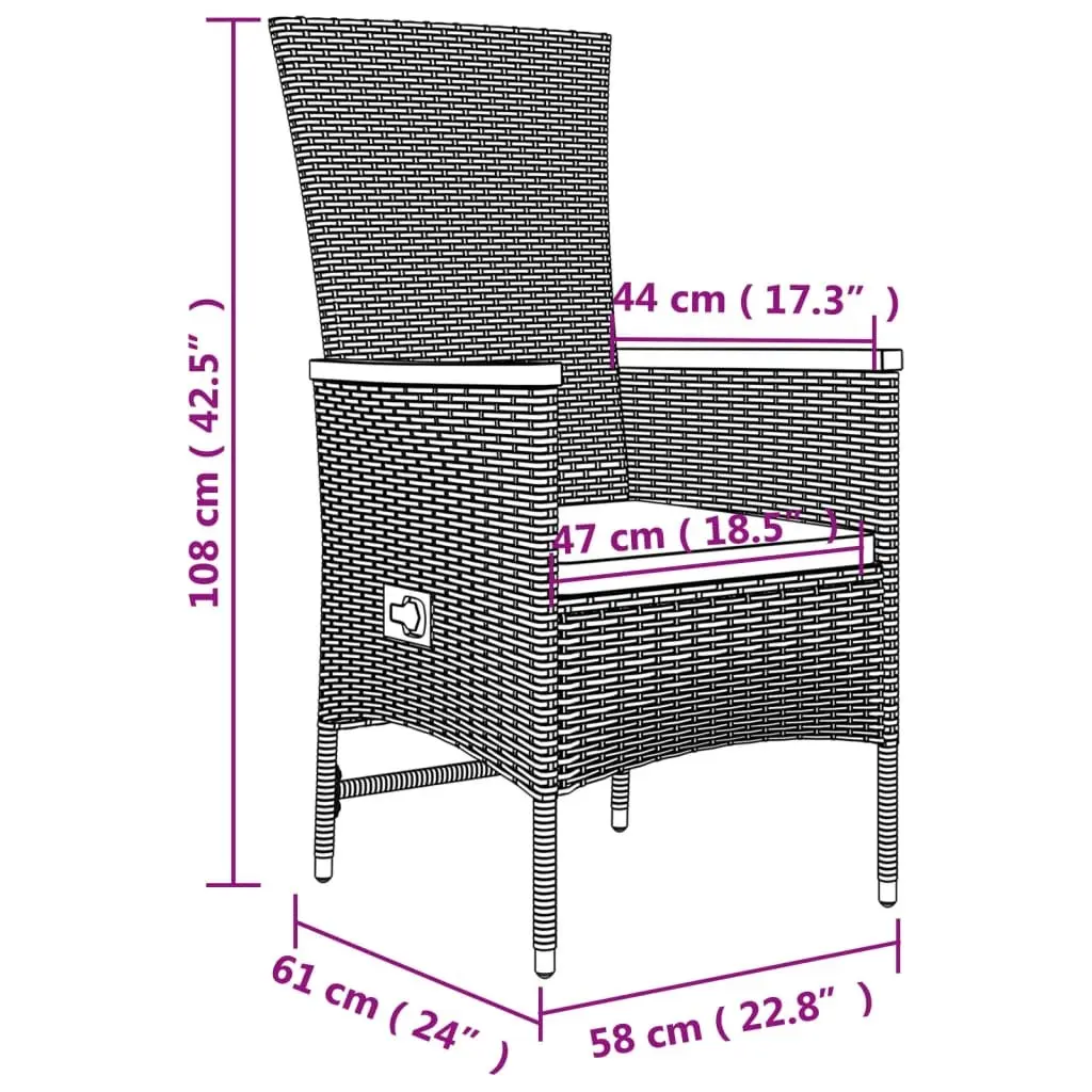 5 Piece Outdoor Garden Dining Set Grey Poly Rattan Chairs Table Cushions