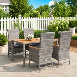 5 Piece Outdoor Garden Dining Set Grey Poly Rattan Chairs Table with Cushions
