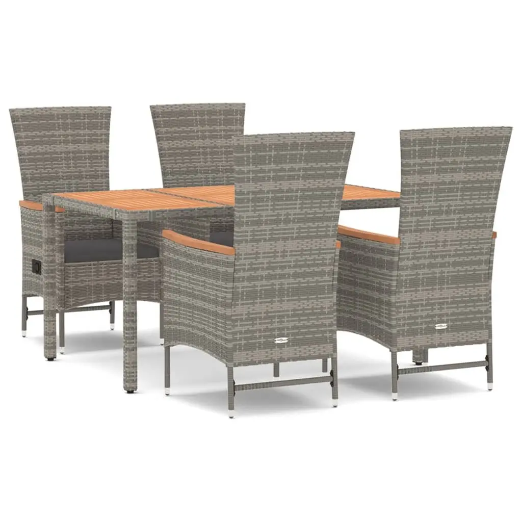 5 Piece Outdoor Garden Dining Set Grey Poly Rattan Chairs Table with Cushions