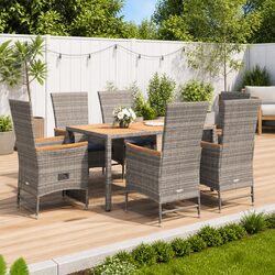 Garden Dining Set 7 Piece Outdoor Patio Furniture Grey Poly Rattan Chairs Table
