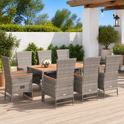 Outdoor Garden Dining Set 9 Piece Patio Furniture with Cushions Grey Rattan