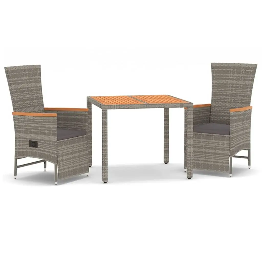 Garden Dining Set 3 Piece Outdoor Patio Furniture Grey Rattan Chairs Table
