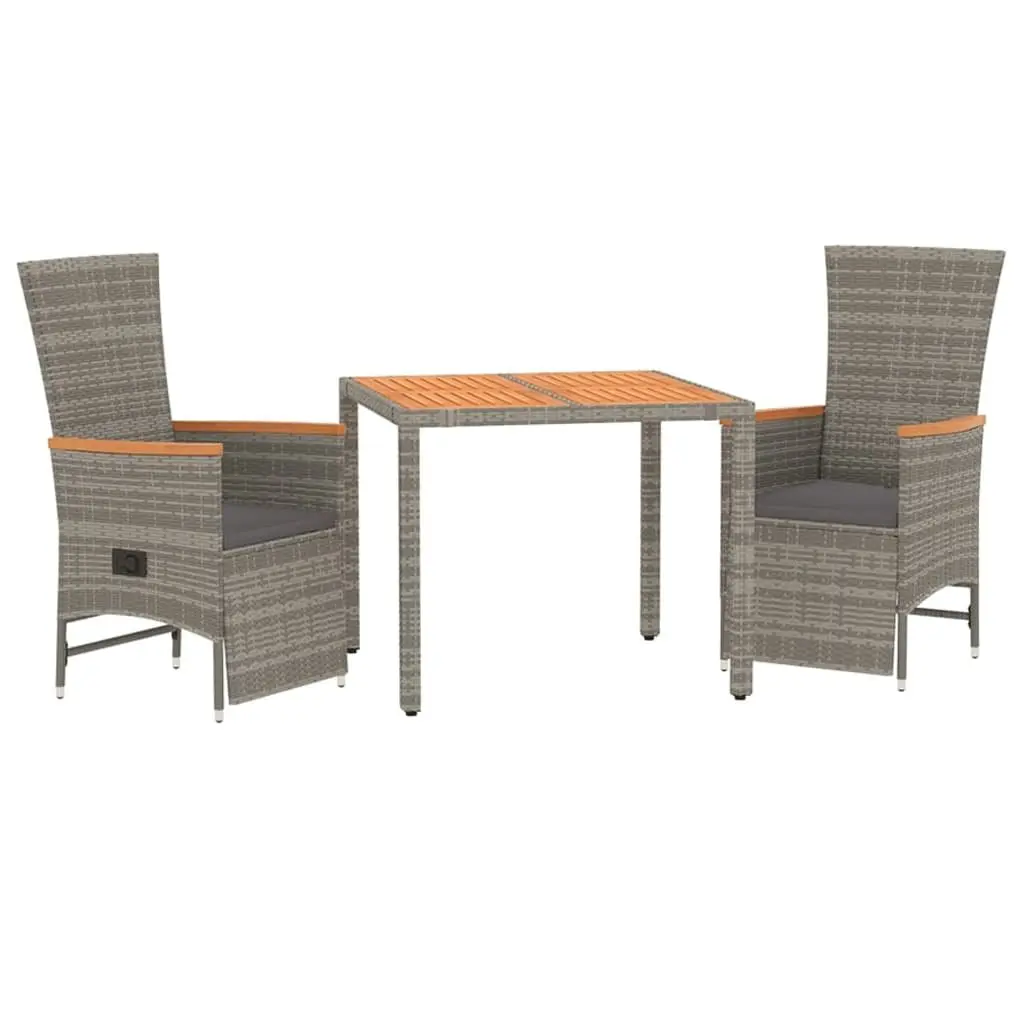 Garden Dining Set 3 Piece Outdoor Patio Furniture Grey Rattan Chairs Table