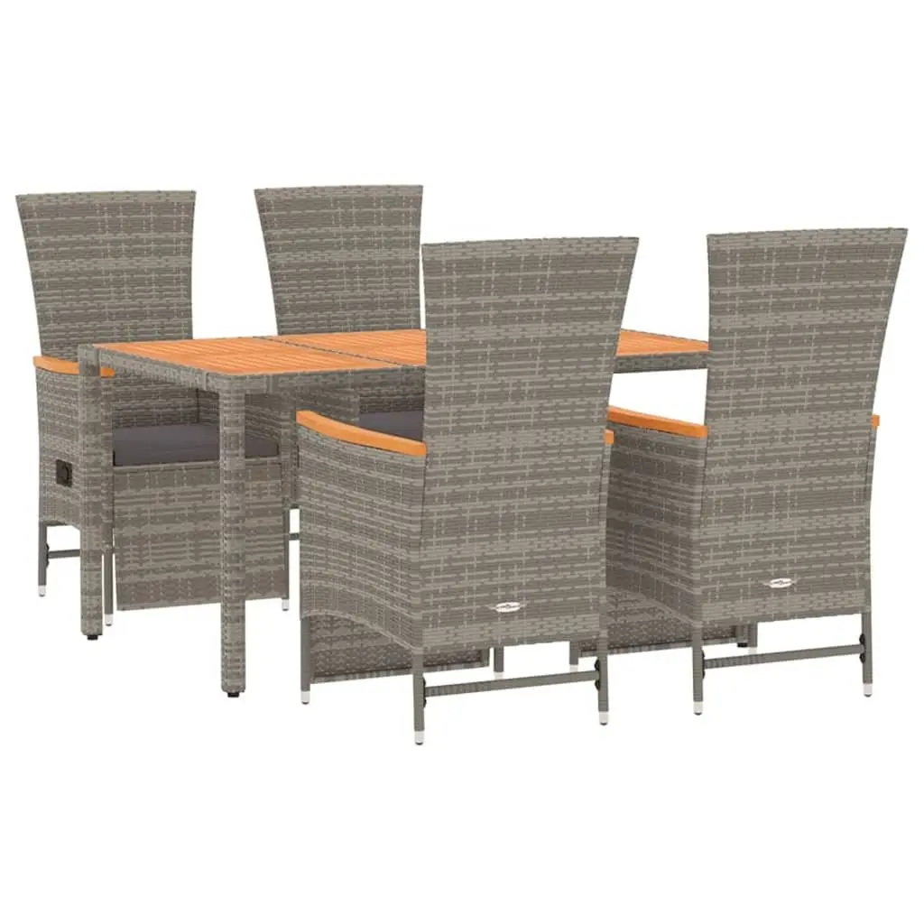 5 Piece Garden Dining Set Outdoor Patio Rattan Chairs Table with Cushions Grey