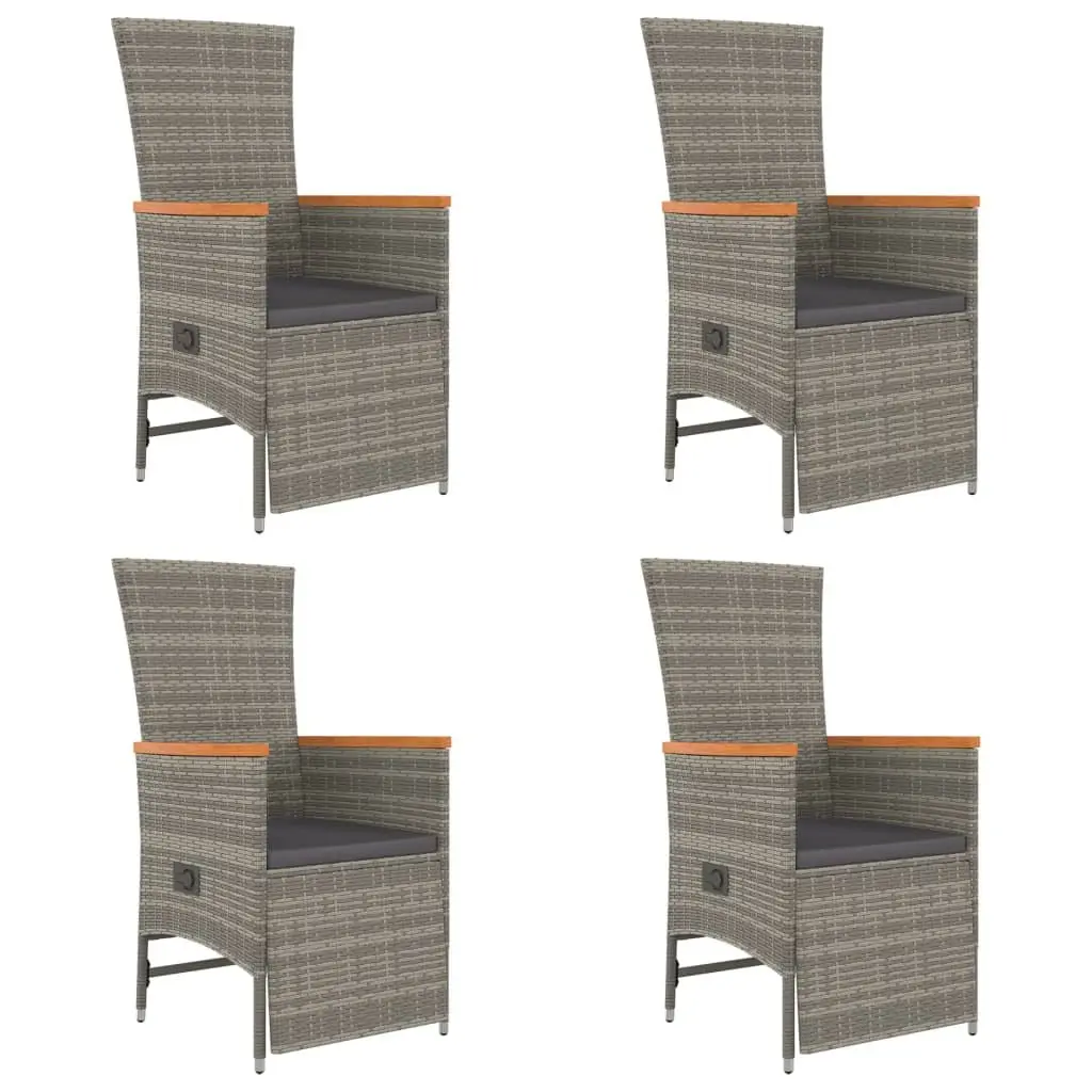 5 Piece Garden Dining Set Outdoor Patio Rattan Chairs Table with Cushions Grey