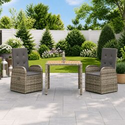 Garden Dining Set 3 Piece Outdoor Patio Furniture Grey Rattan Chairs Table