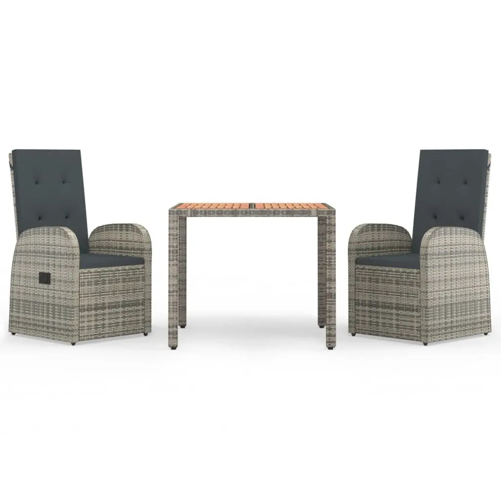 Garden Dining Set 3 Piece Outdoor Patio Furniture Grey Rattan Chairs Table