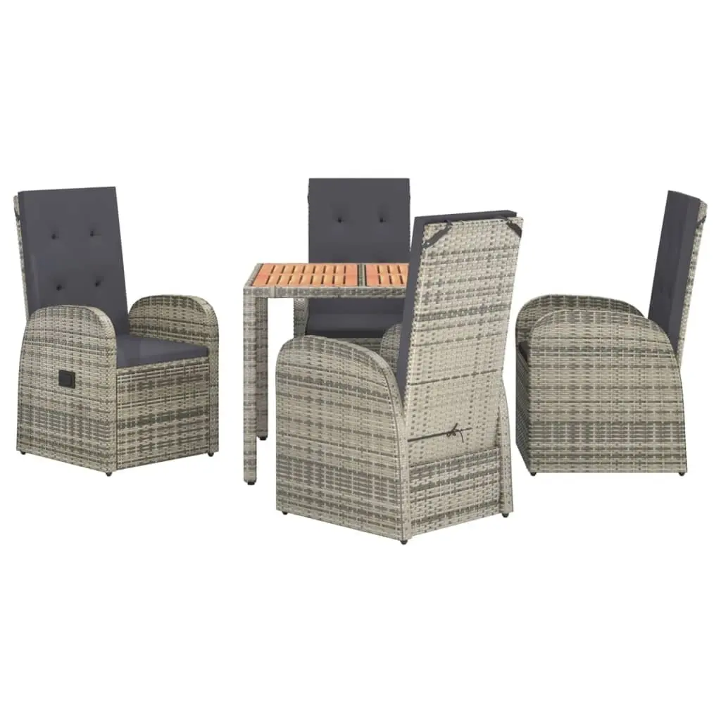 Garden Dining Set 5 Piece Grey Rattan Outdoor Furniture with Powder Coated Steel Frame and Cushions