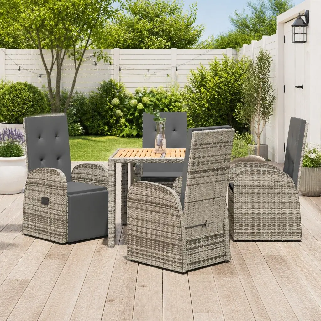 Outdoor Dining Set 5 Piece Garden Furniture Table Chairs Grey Poly Rattan