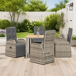 Outdoor Dining Set 5 Piece Garden Furniture Table Chairs Grey Poly Rattan