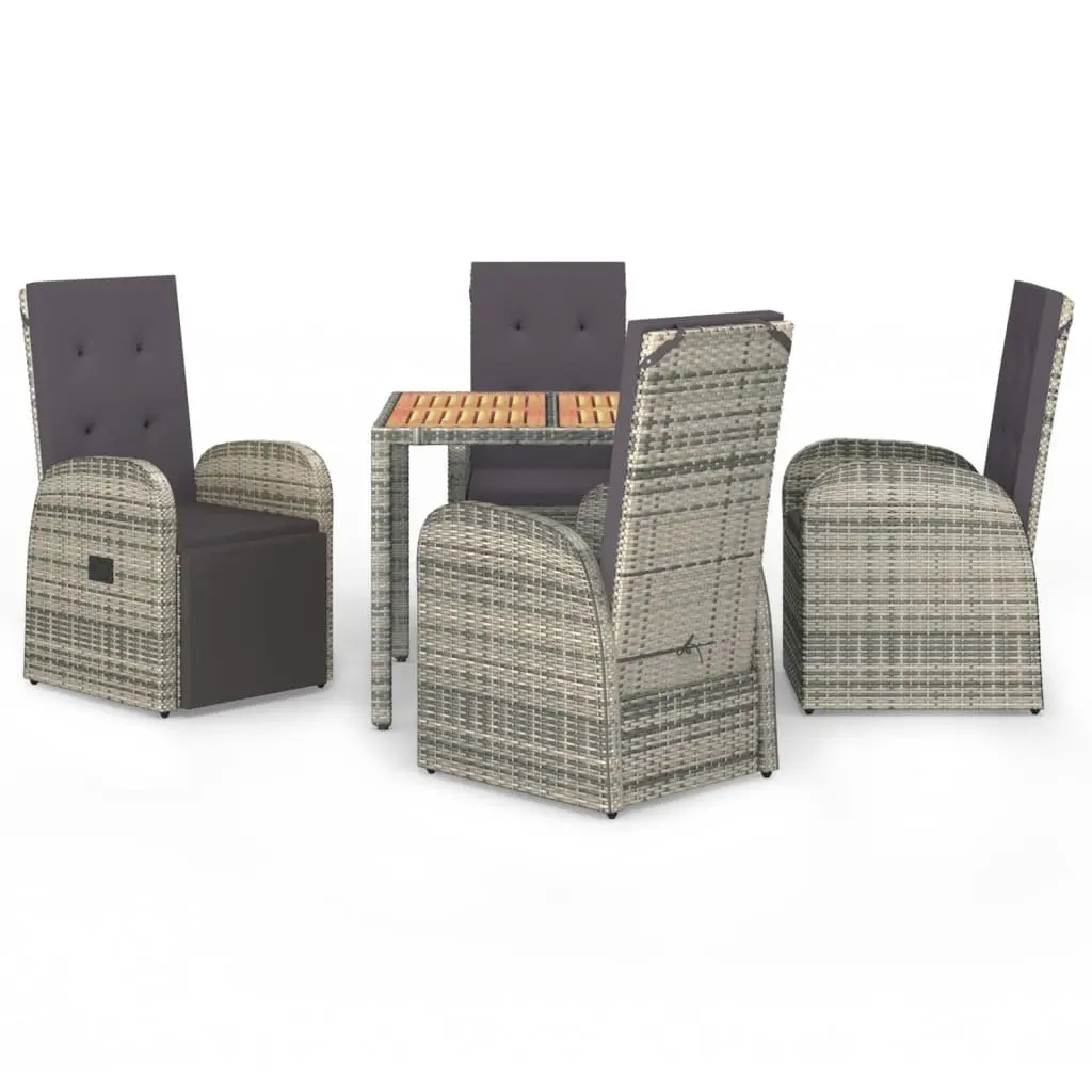 Outdoor Dining Set 5 Piece Garden Furniture Table Chairs Grey Poly Rattan