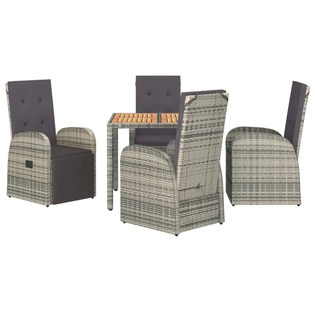 Outdoor Dining Set 5 Piece Garden Furniture Table Chairs Grey Poly Rattan