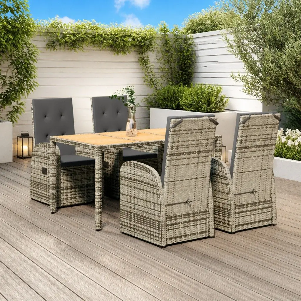 Garden Dining Set 5 Piece Outdoor Furniture Grey Poly Rattan Chairs Table