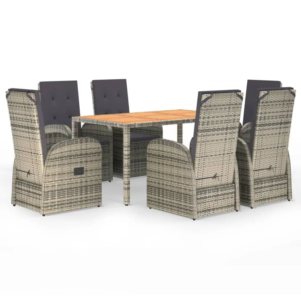 7 Piece Garden Dining Set Weather-Resistant PE Rattan Grey Outdoor Furniture