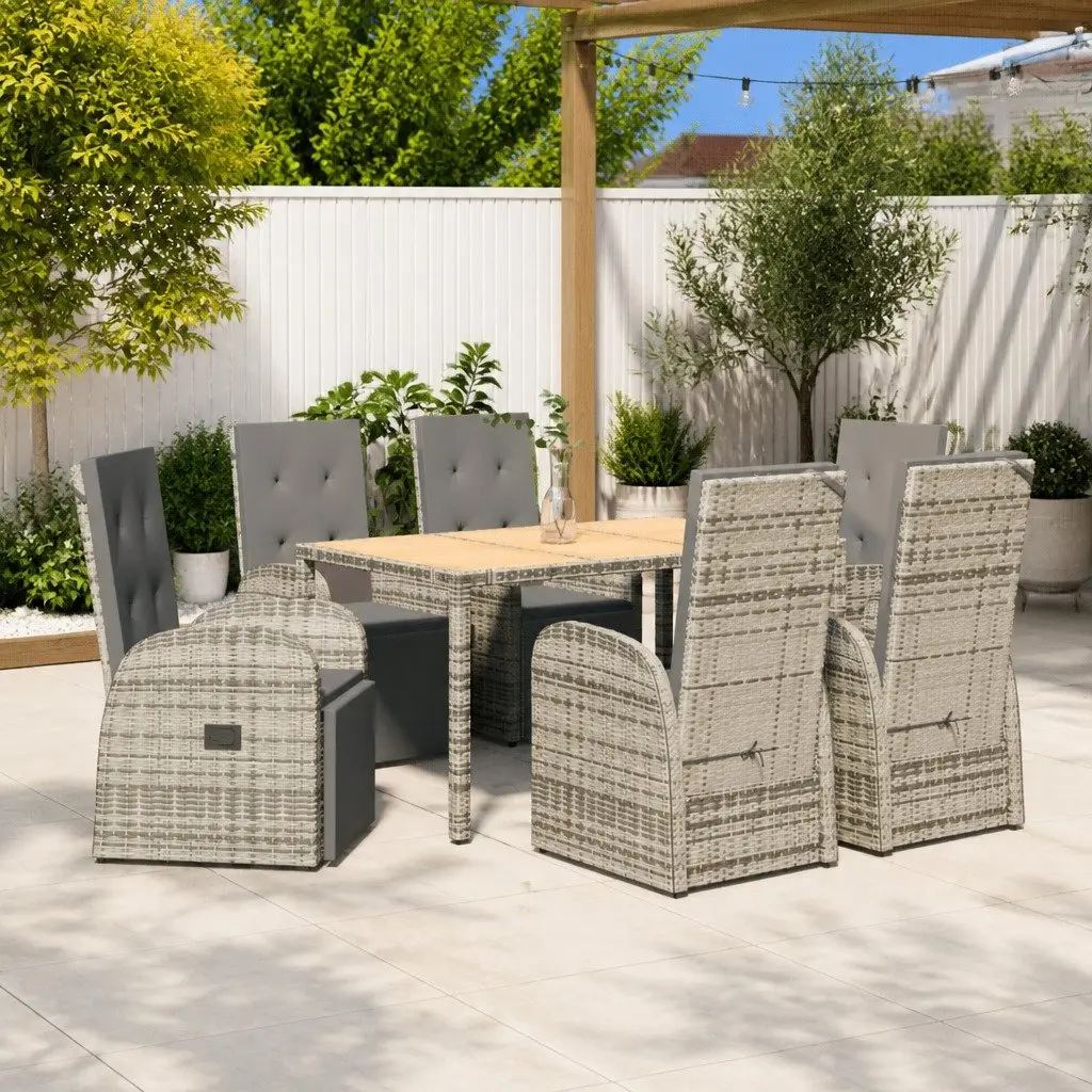 Outdoor Dining Set 7 Piece Garden Furniture Grey Poly Rattan Chairs Table