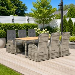 Garden Dining Set 7 Piece Outdoor Furniture Grey Poly Rattan with Cushions