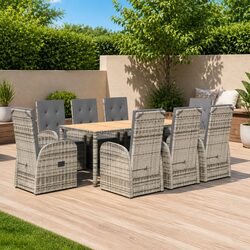 Garden Dining Set 9 Piece Grey Poly Rattan Outdoor Patio Furniture with Cushions