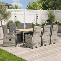 Garden Dining Set 9 Piece Grey Poly Rattan Patio Furniture Outdoor Table Chairs