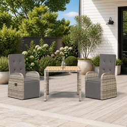 Garden Dining Set 3 Piece Outdoor Patio Furniture Reclining Chairs Table Grey