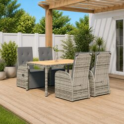 5 Piece Garden Dining Set with Cushions Grey Rattan Outdoor Patio Furniture