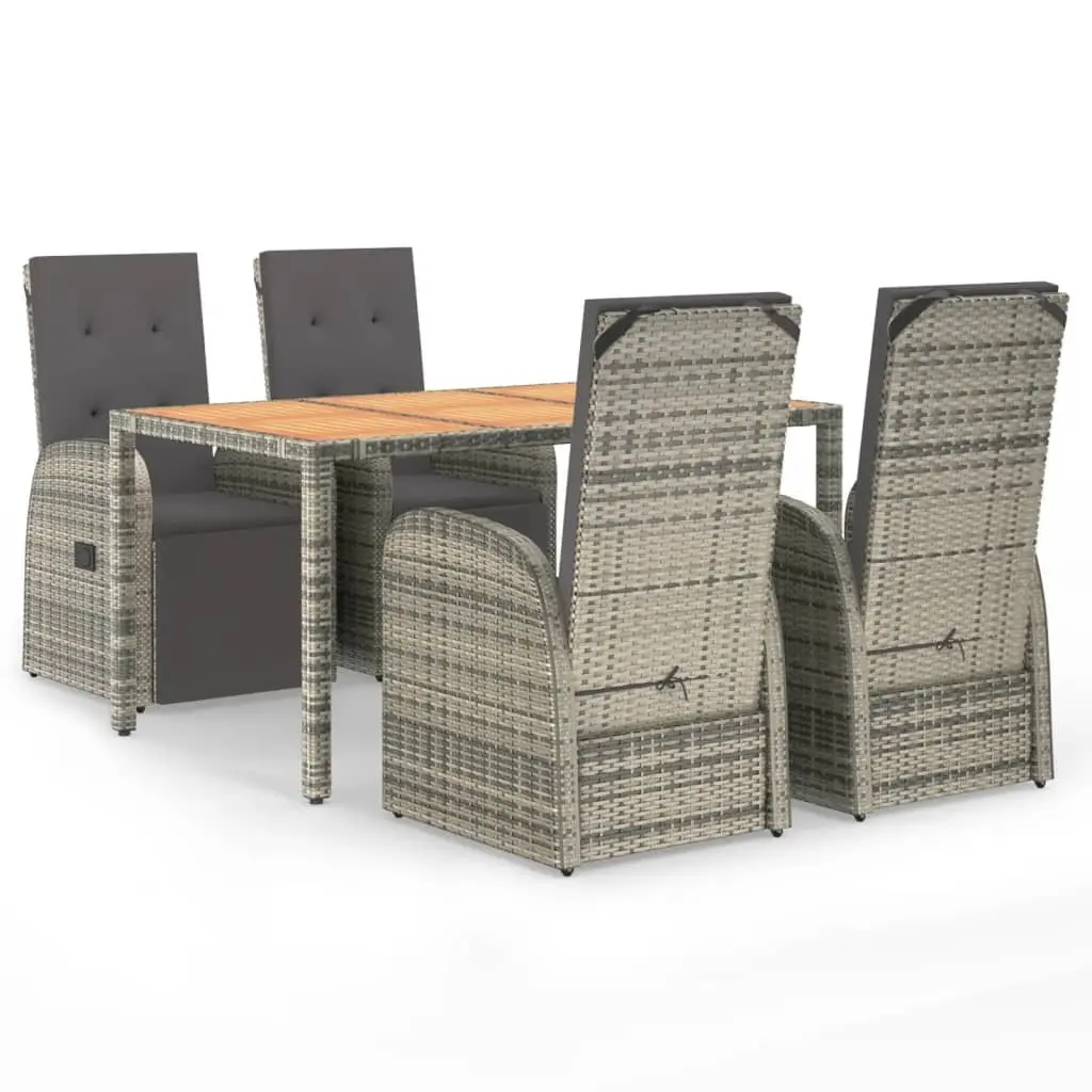 5 Piece Garden Dining Set with Cushions Grey Rattan Outdoor Patio Furniture