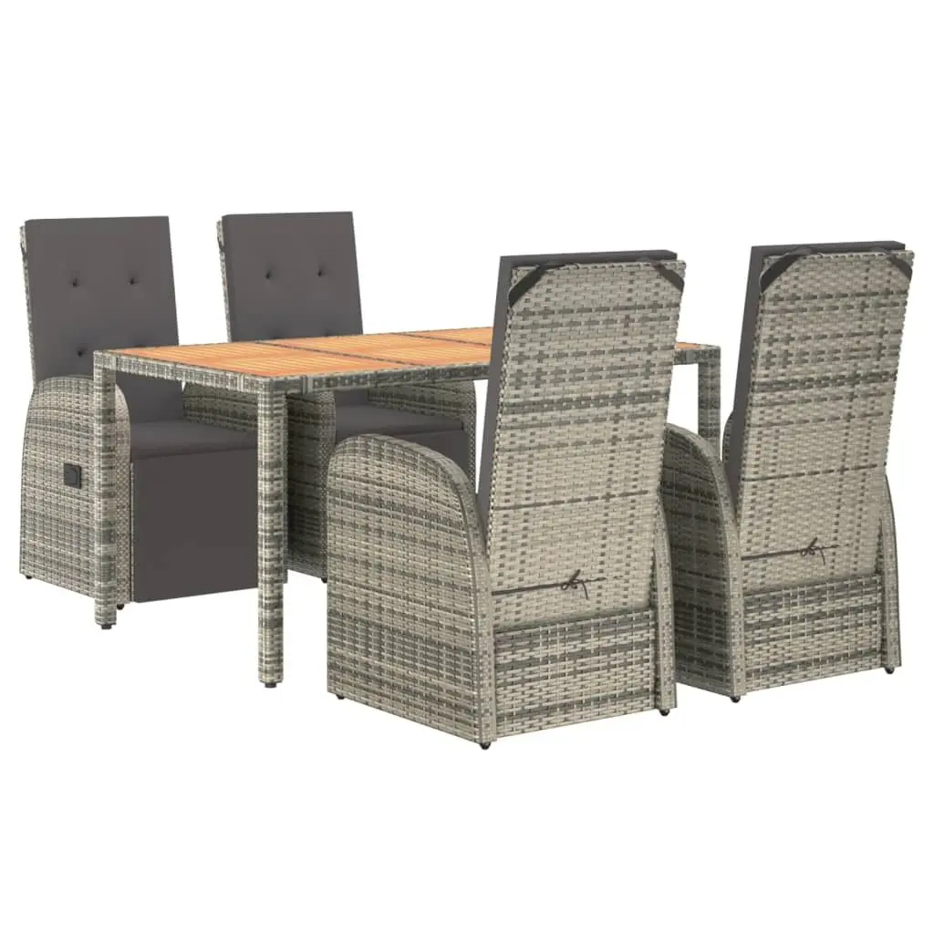 5 Piece Garden Dining Set with Cushions Grey Rattan Outdoor Patio Furniture