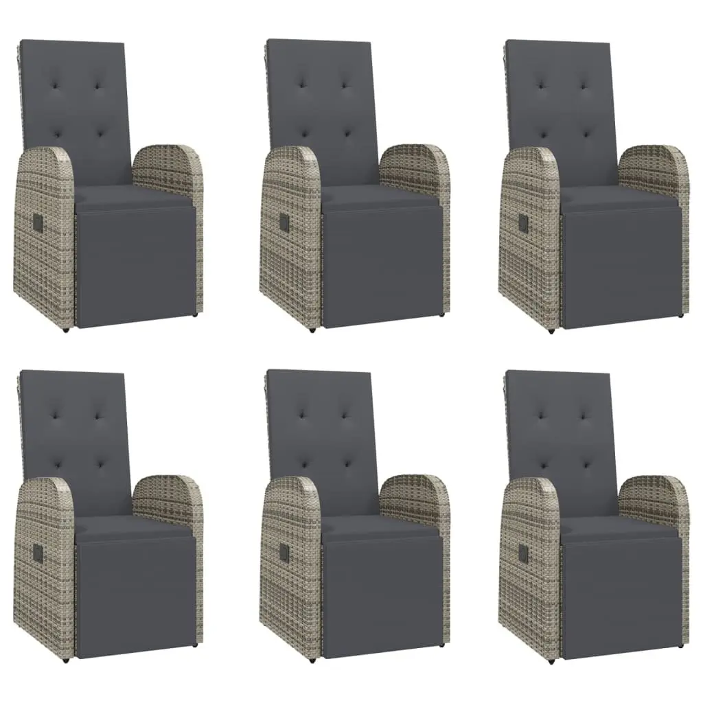 7 Piece Garden Dining Set Grey Poly Rattan Outdoor Patio Furniture with Cushions