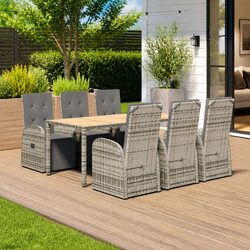 Garden Dining Set 7 Piece Outdoor Patio Furniture Grey Rattan Chairs Table