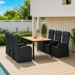 7 Piece Garden Dining Set Outdoor Patio Rattan Chairs Table with Cushions Black