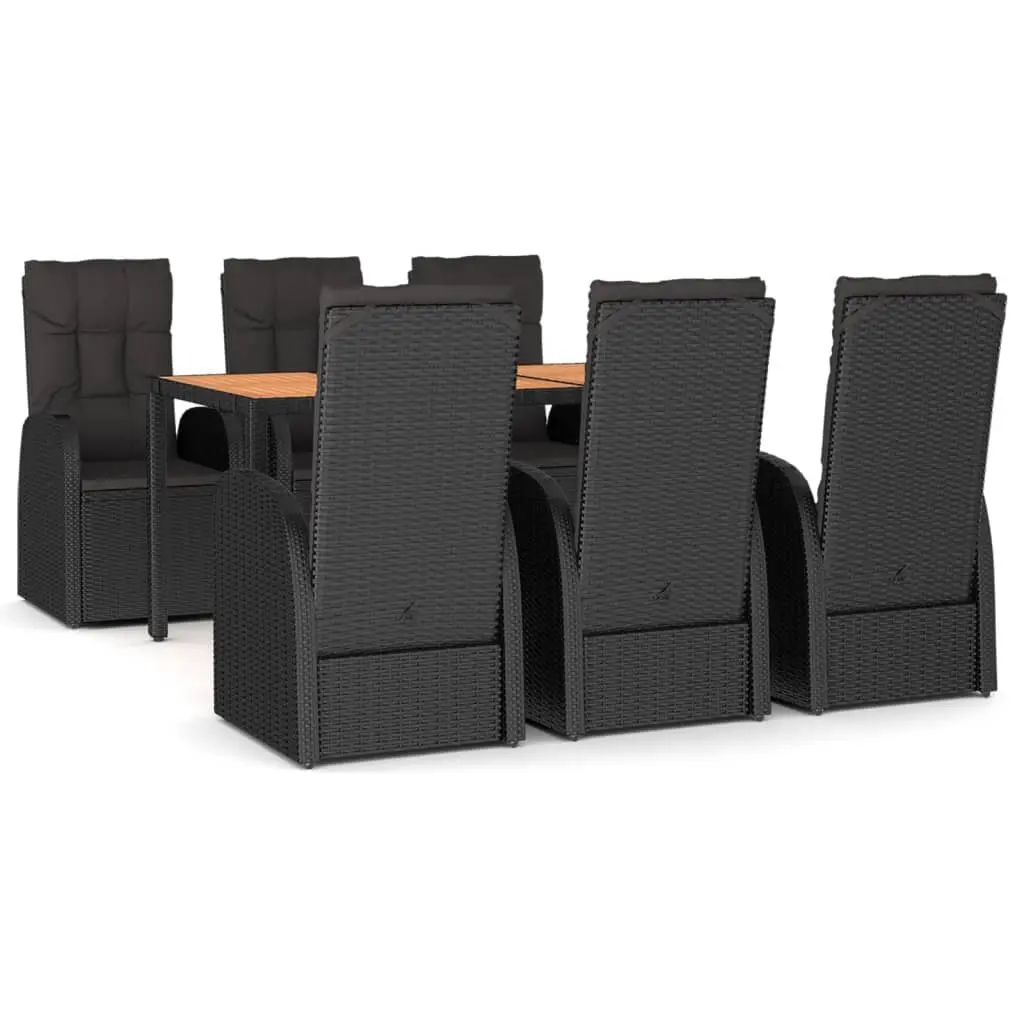 7 Piece Garden Dining Set Outdoor Patio Rattan Chairs Table with Cushions Black