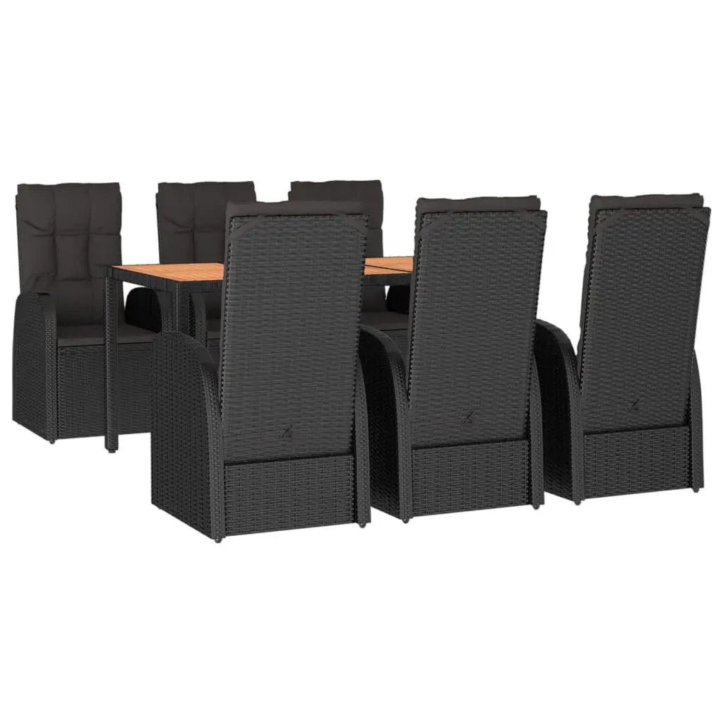 7 Piece Garden Dining Set Outdoor Patio Rattan Chairs Table with Cushions Black