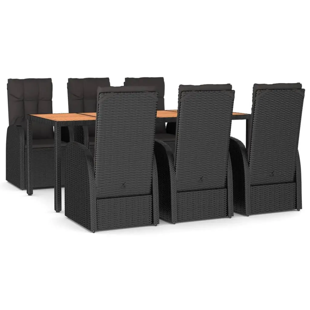 7 Piece Garden Dining Set with Cushions Weather-Resistant Black Poly Rattan Outdoor Patio