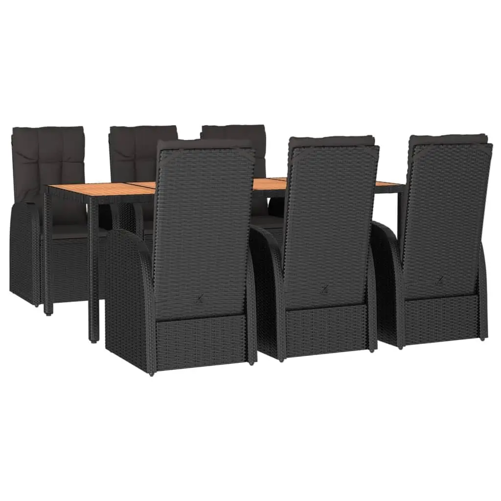 7 Piece Garden Dining Set with Cushions Weather-Resistant Black Poly Rattan Outdoor Patio