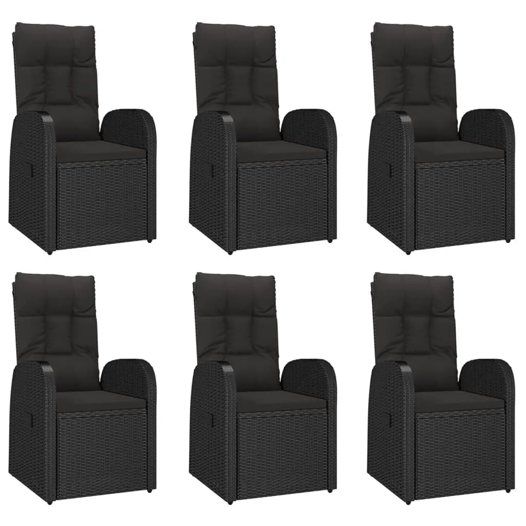 7 Piece Garden Dining Set with Cushions Weather-Resistant Black Poly Rattan Outdoor Patio