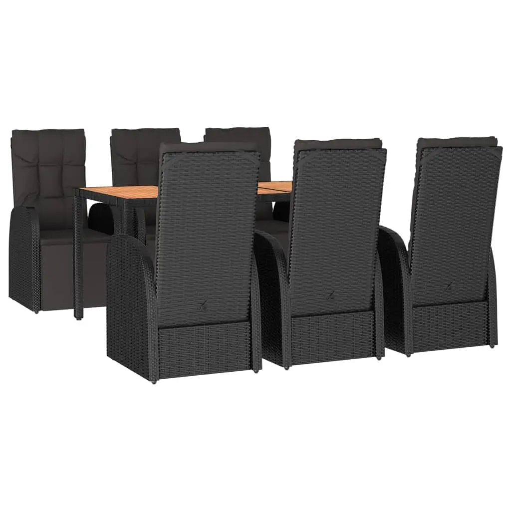 Garden Dining Set 7 Piece Black PE Poly Rattan Acacia Wood Outdoor Furniture