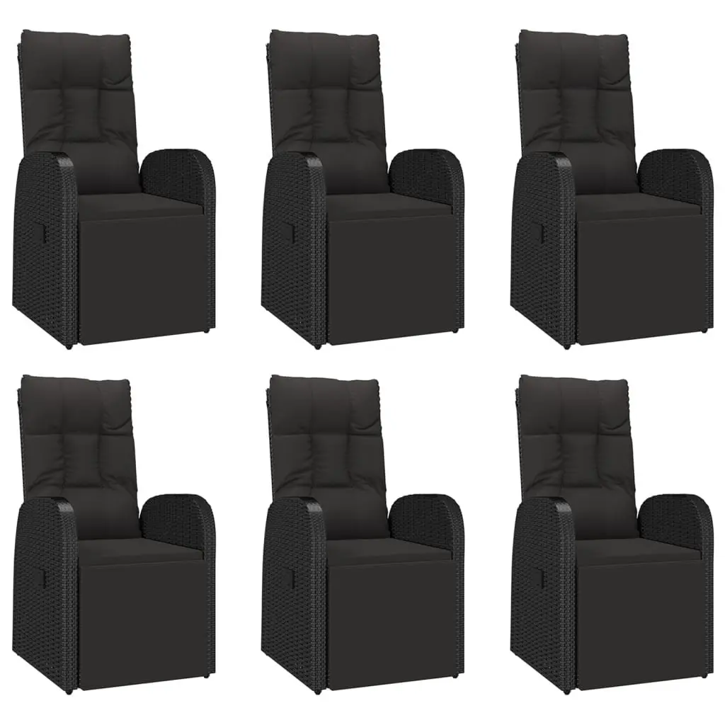 7 Piece Garden Dining Set Black Poly Rattan Acacia Wood Outdoor Patio Furniture
